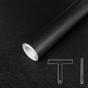 LXCREAT Black Contact Paper Peel and Stick Self Adhesive Wallpaper 17.71in×118in for Countertop Cabinets and Drawers Removable Vinyl Wallpaper Furniture Decoration with Scraper, Paper Cutter