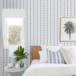LXCREAT Removable Wallpaper Forgiving Blue and White Stripes Peel and Stick Wallpaper 17.71" X 118" Modern Self Adhesive Vinyl for Home