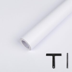 LXCREAT White Matte Peel and Stick Wallpaper Solid Color Removable Self Adhesive Wallpaper, Vinyl Film Waterproof Contact Paper for Bedroom with Scraper, Paper Cutter 17.71"x118"