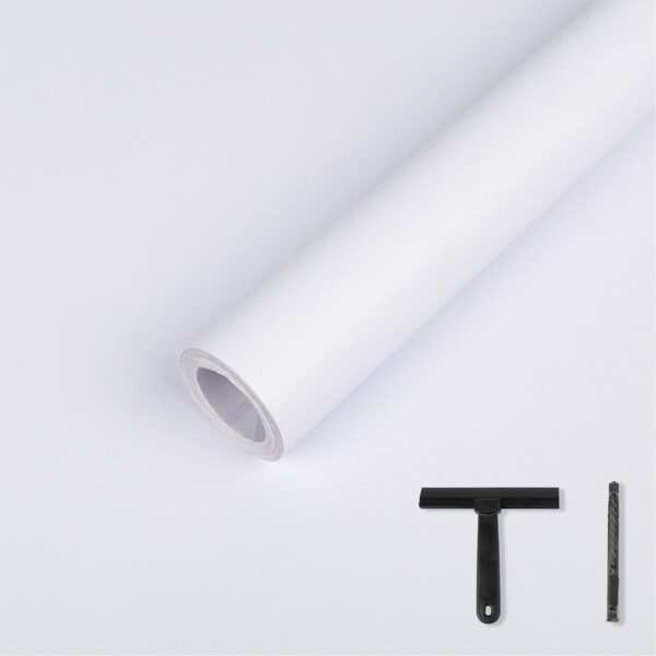 LXCREAT White Matte Peel and Stick Wallpaper Solid Color Removable Self Adhesive Wallpaper, Vinyl Film Waterproof Contact Paper for Bedroom with Scraper, Paper Cutter 17.71"x118"