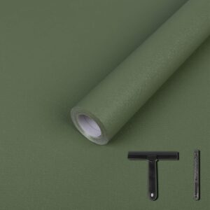 LXCREAT Green Matte Peel and Stick Wallpaper Solid Color Removable Self Adhesive Wallpaper, Vinyl Film Waterproof Contact Paper for Bedroom with Scraper, Paper Cutter 17.71in×118in