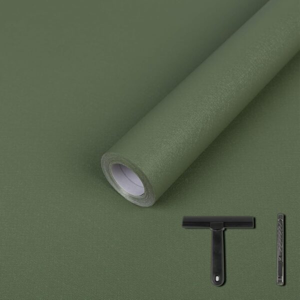 LXCREAT Green Matte Peel and Stick Wallpaper Solid Color Removable Self Adhesive Wallpaper, Vinyl Film Waterproof Contact Paper for Bedroom with Scraper, Paper Cutter 17.71in×118in